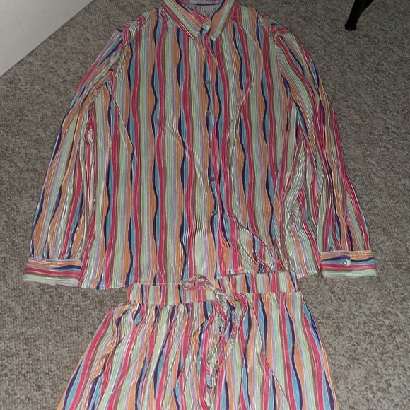 Pink Liky Bayside Brunch Pastel Stripped Plisse Button Up Set - Picture 2 of 10